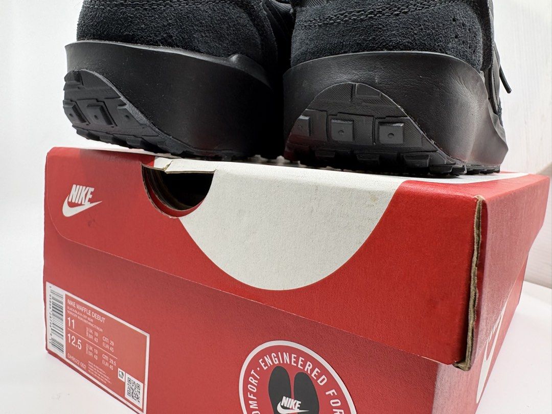 Nike Waffle Debut Black DH9522-002 (Category: Sneakers) located in Manila. Submitted by rob.fesalbon (Listing ID 1466250276, Image 3). Description: - Brand: Nike Waffle Debut - Color: All-Black - Size: Men's US 11 / UK 10 / EUR 45 / CM 29 - Condition: Brand new, unworn, fresh out of the box - Inclusions: Original Nike shoebox included - Features: Nylon and suede upper, iconic waffle rubber outsole for solid grip and retro styling - Ideal for: Eve