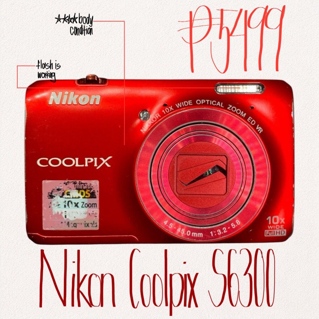NIKON COOLPIX S6300 (Category: Cameras) located in Quezon City. Submitted by _cyberplug (Listing ID 1466294636, Image 1). Description: NIKON COOLPIX S6300 P5499 ★★★★ Body Condition ISSUE -lens curtain does not close properly (doesn’t affect the output) -lens fungus -top body is not fixed properly • 16.0 Megapixels BSI CMOS sensor • 10× optical zoom NIKKOR lens with Optical VR Image Stabilization • Contrast-detect autofocus with face detection & s