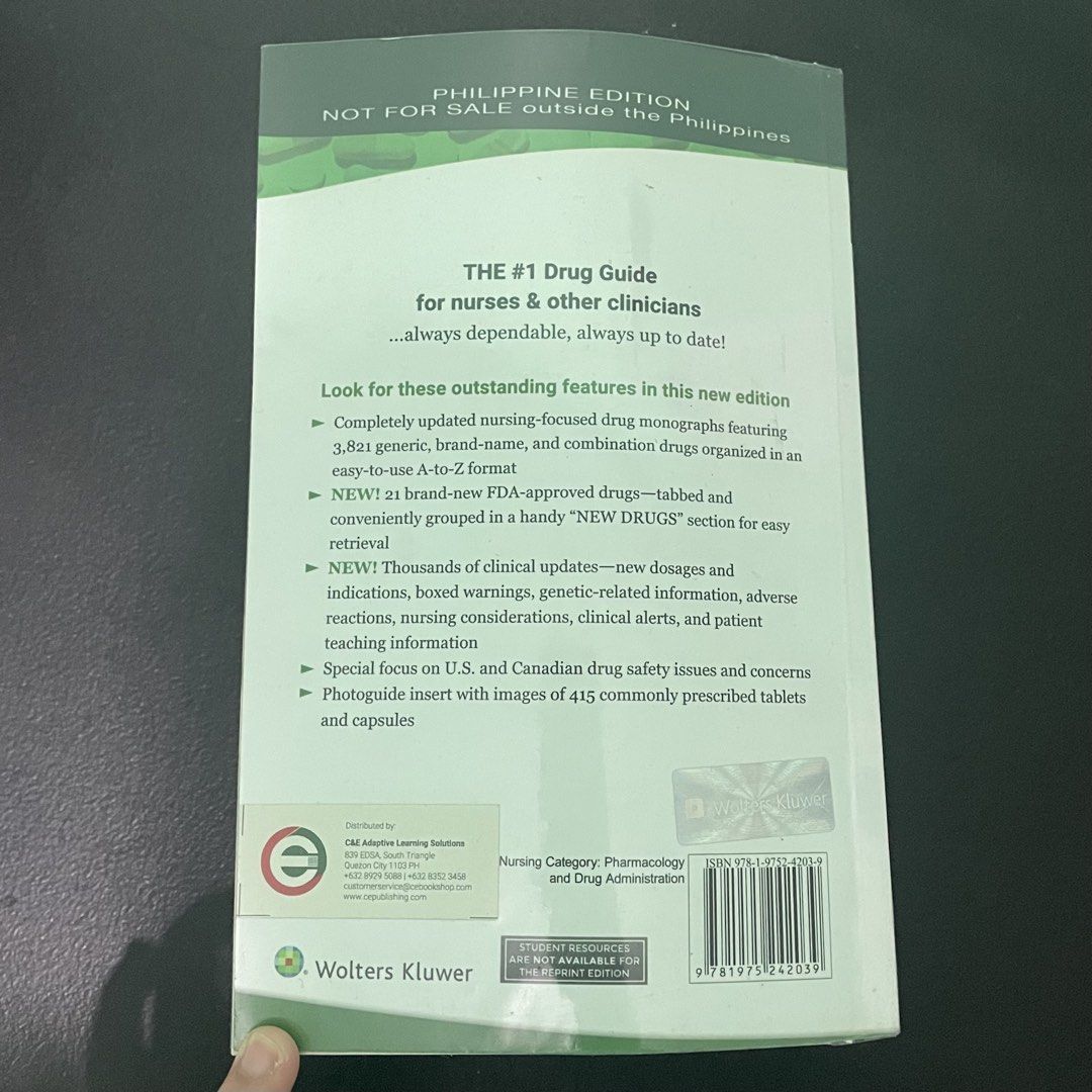 Nursing Drug Handbook (Category: Textbooks) located in Baguio. Submitted by bentabox (Listing ID 1466310823, Image 2). Description: FREESHIPPED no flaws original almost brand new used for few times only no scratches, mark or missing pages.