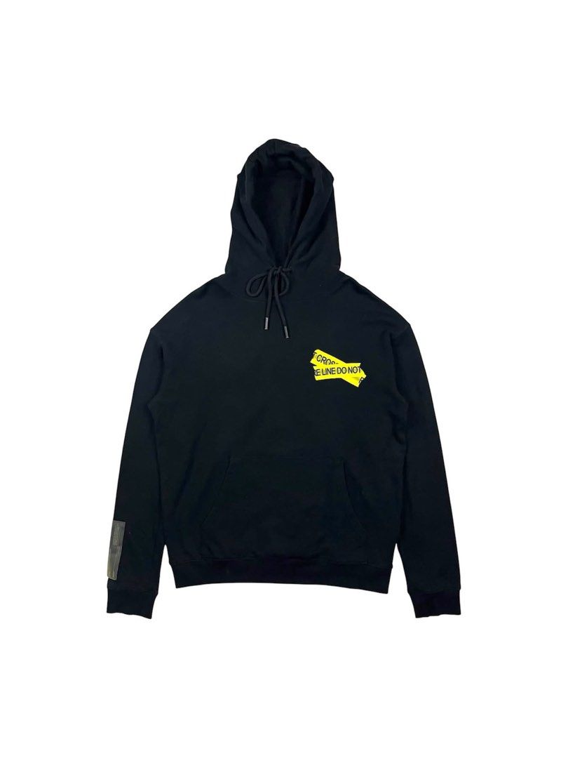 Off-White - Oversized Fire Tape Hoodie (Category: Hoodies) located in Puerto Princesa. Submitted by rrugsgallery (Listing ID 1466302770, Image 2). Description: Off-White - Oversized Fire Tape Hoodie Tagged Size: XS / best fit Medium - Large Dimensions Length: 27.5 Width: 23 Condition: Very good Color rate: 9.5 Flaws: Minimal scratch (barely noticeable).