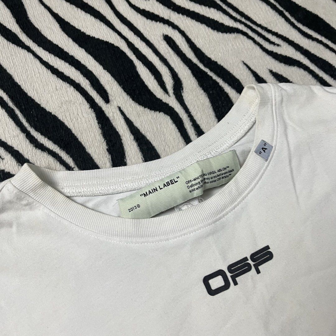 Offwhite tshirt (Category: Tshirts & Polo Shirts ) located in Manila. Submitted by royaldripmanila (Listing ID 1466286771, Image 2). Description: Sign of usage W24 L30.