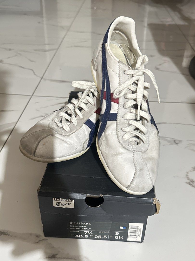Onitsuka Tiger Runspark (Category: Sneakers) located in Rizal. Submitted by miss2lyps (Listing ID 1466191021, Image 1). Description: - bought 3 years ago, with signs of usage BUT STILL USEABLE. - with slight bakbak sa may color blue na part, please see 5th pic. - soles still in good condition..