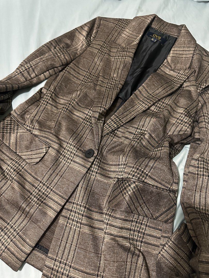 OVS SINGLE BUTTON PLAID BLAZER (Category: Coats, Jackets and Outerwear) located in Quezon City. Submitted by chingchua18 (Listing ID 1466307845, Image 3). Description: ‼️‼️ONHAND SALE-460 oNly‼️‼️ STEAL PRICE-BRANDNEW ONHAND PERFECT FOR AUTUMN/FALL WEATHER AVAIL SIZE-SMALL,MED,LARGE,XL ASIAN SIZING 1 SLOT EACH SIZE FIRST TO PAY LOC-QC LALAMOVE/LBC.