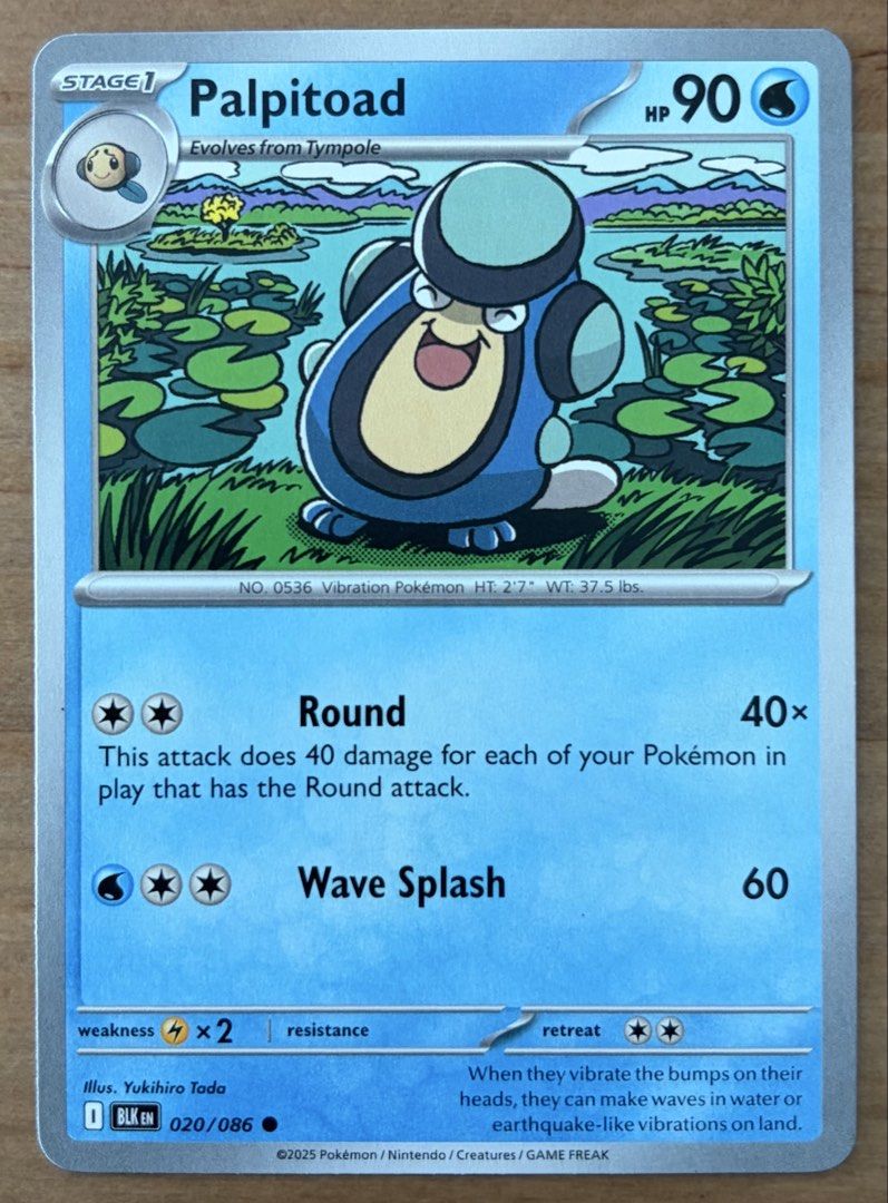 Palpitoad | Pokemon Cards ~ Black Bolt (Category: Raw Singles) located in Makati City. Submitted by cardlab (Listing ID 1466157912, Image 1). Description: Items are 💯 authentic/original/legit. About The Card: •Language: EN • Number: 020/086 • Common • Normal FOR: • Cards ₱99 and below with Card Sleeves • Cards ₱100 and up with Card Sleeves and Used Toploader • ₱10 for Bnew Tops Packaging (If Shipping): ✔️ Plastic cover ✔️ Cardboard ✔️ Bubble wra