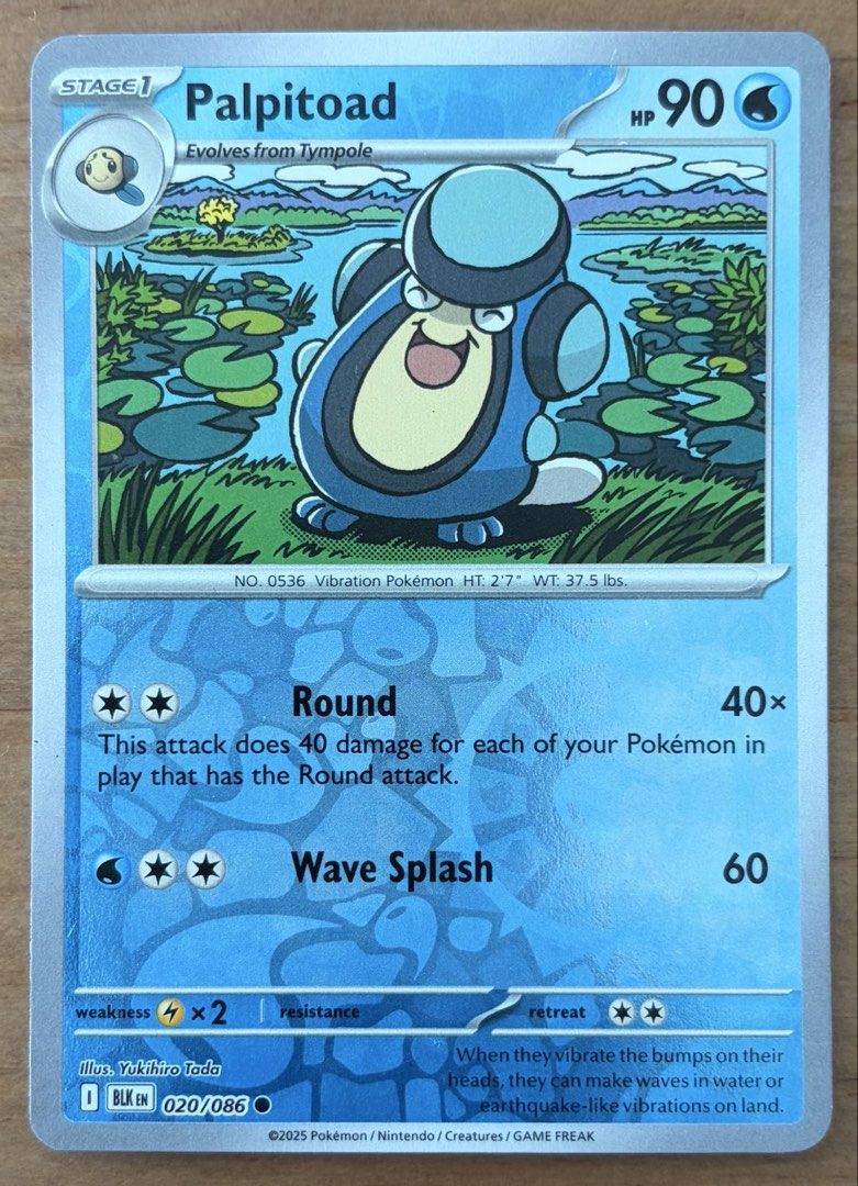 Palpitoad [Rev Holo] | Pokemon Cards ~ Black Bolt (Category: Raw Singles) located in Makati City. Submitted by cardlab (Listing ID 1466157585, Image 1). Description: Items are 💯 authentic/original/legit. About The Card: •Language: EN • Number: 020/086 • Common • Normal FOR: • Cards ₱99 and below with Card Sleeves • Cards ₱100 and up with Card Sleeves and Used Toploader • ₱10 for Bnew Tops Packaging (If Shipping): ✔️ Plastic cover ✔️ Cardboard ✔️