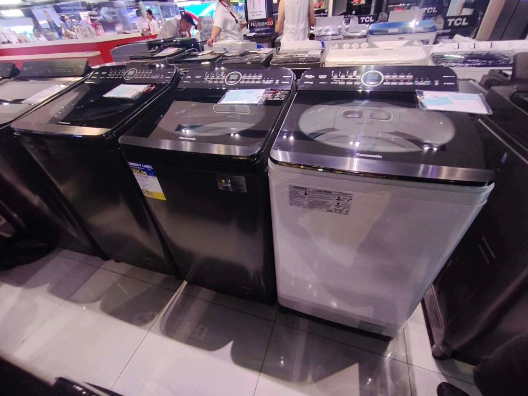 PANASONIC TOP LOAD WASHING MACHINE (Category: Washing Machines and Dryers) located in Quezon City. Submitted by maryann5721 (Listing ID 1466302766, Image 1). Description: PANASONIC TOP LOAD WASHING MACHINE Na-s85s11brm 8.5kgs non inverter Srp 17,799 Cash 15,000 Na-f75s11brm 7.5kgs non inverter Srp 15,299 Cash 13,000 Na-fd90x1bm inverter Srp 25,499 Cash 20,400 NA-FJ100X1DM CASH 23,200 NA-FD11X1BRM inverter CASH 25,000 Na-fd125x3dm inverter Srp 35,