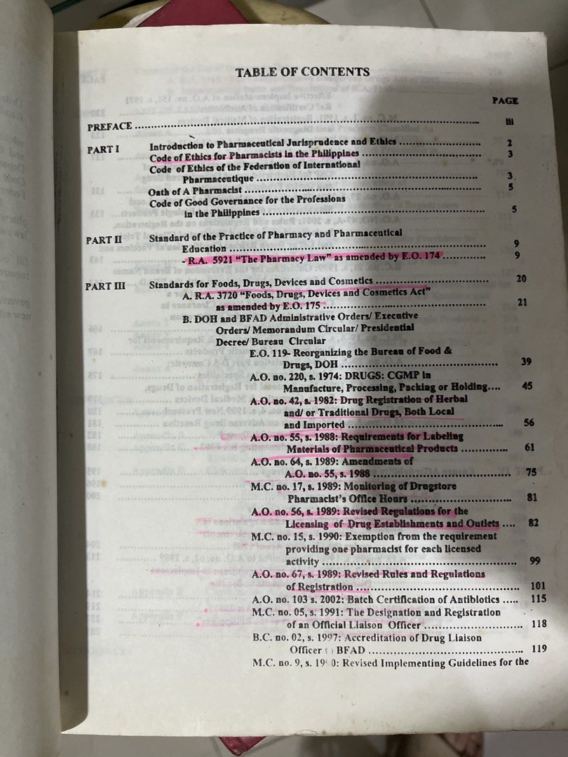 Pharmaceutical Jurisprudence and Ethics Fourth Edition (Category: Textbooks) located in Quezon City. Submitted by jcycle02 (Listing ID 1466258951, Image 2). Description: - Title: Pharmacy Laws, Ethics, and Standards (4th Edition) - Authors: Olivia M. Limuaco and Mary Jane C. Cruz - Content: Comprehensive coverage of Philippine pharmacy laws, drug standards, and ethical codes with a clear table of contents - Condition/Appearance: Blue textured cov