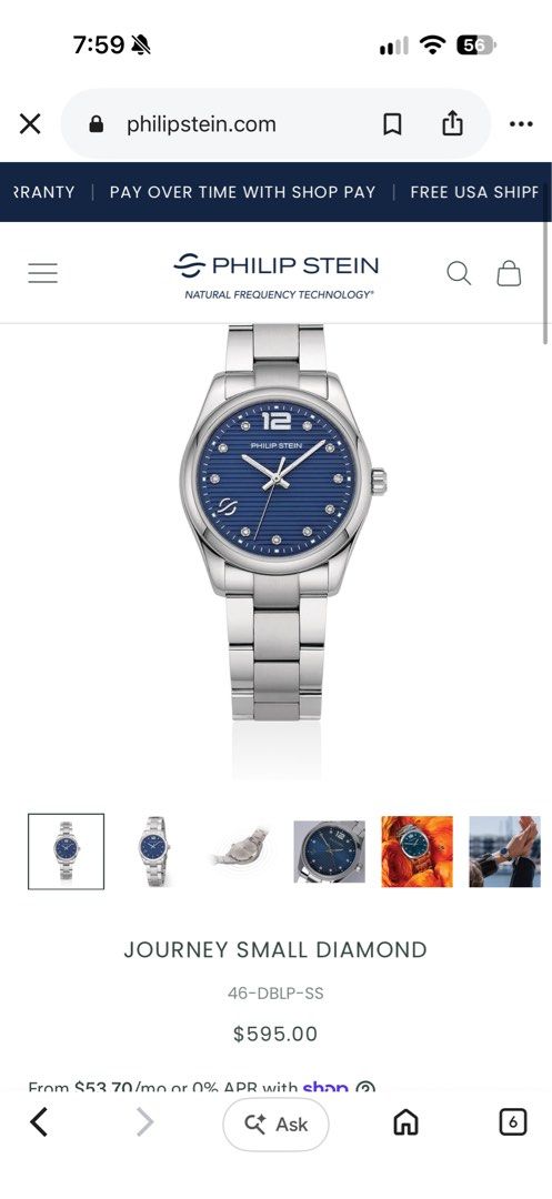 Philip Stein Journey Small Diamond (Category: Women's Watches) located in Manila. Submitted by alyyyyyyy16 (Listing ID 1466271806, Image 1). Description: Philip Stein Journey Small Diamond Bought in Ph with original paper bag and receipt 9.5/10 condition Battery replaced 20k negotiable for sure buyer.