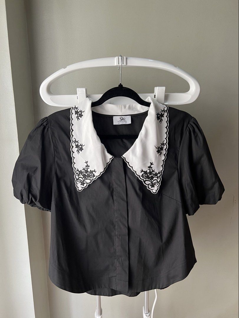 Plains & Prints Black Blouse with Embroidered Collar (Category: Blouses) located in Davao. Submitted by bengscloset (Listing ID 1466207132, Image 1). Description: Brand: Plains & Prints Size: XL (UK 14 / US 10) Color: Black blouse with contrasting white statement collar Condition: Clean and well-kept 📌 No rush shipping. 📦 Shipping fee c/o buyer. 📍Davao City 💌 Feel free to message me for additional photos/details. Thank you for checking out my