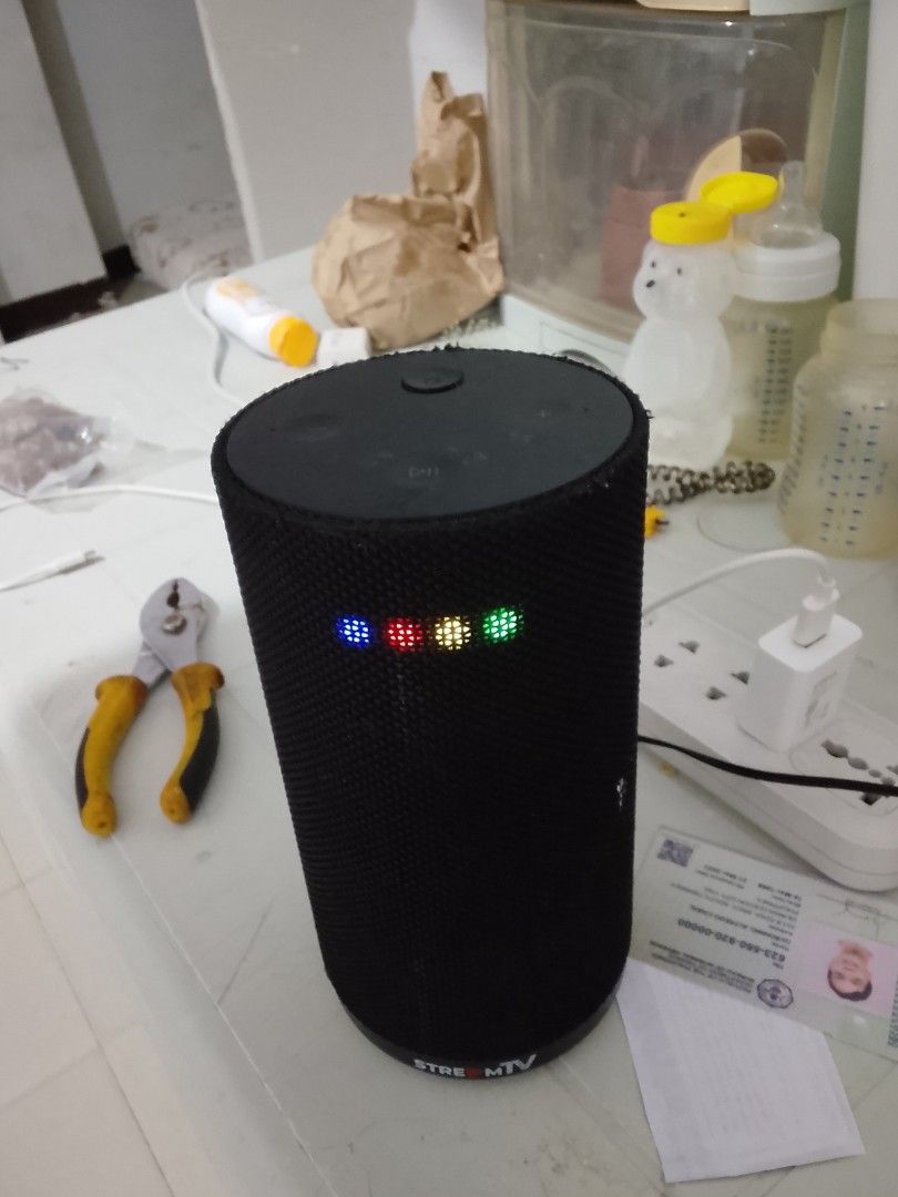 PLDT Home StreamTV+ Smart Speaker (Category: Soundbars, Speakers & Amplifiers) located in Quezon City. Submitted by zealstone_baf57c (Listing ID 1466294563, Image 1). Description: - Item: PLDT Home StreamTV+ smart speaker (Black) - Design: Cylinder shape with stylish mesh fabric exterior and front LED lights - Condition: Powers on and fully tested, selling due to an upgrade - Power: Plugs into standard wall outlets via USB power adapter - Perks: 