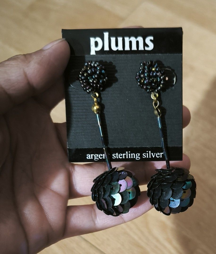 Plums sequined dangling earrings (Category: Earrings) located in Manila. Submitted by wearforce (Listing ID 1466207300, Image 1). Description: Plums sequined dangling earrings Vintage items in good condition no issues 280 + sf.