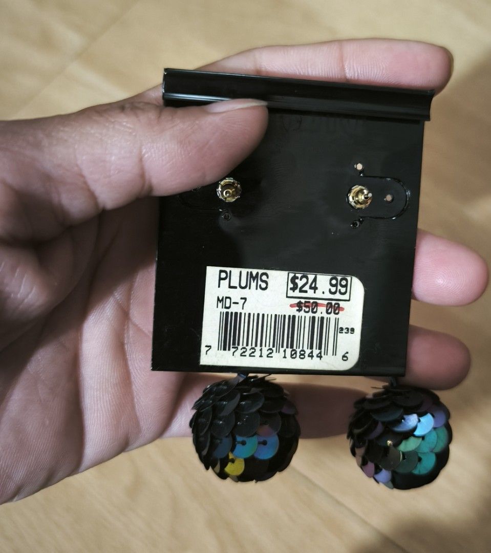Plums sequined dangling earrings (Category: Earrings) located in Manila. Submitted by wearforce (Listing ID 1466207300, Image 2). Description: Plums sequined dangling earrings Vintage items in good condition no issues 280 + sf.