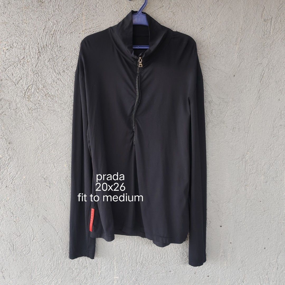 prada half zip longsleeves (Category: Luxury Apparel) located in Amadeo. Submitted by josephotep (Listing ID 1466285613, Image 1). Description: prada quarter zip longsleeves 20x26 fit to medium cut washtag .missing necktag 700 plus sf loc cavite . pm📥.