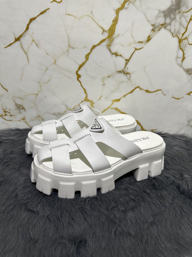 Prada platform (Category: Flats & Sandals) located in Marikina City. Submitted by georgiaprelovestuff (Listing ID 1466188887, Image 3). Description: size 38 PLEASE READ BEFORE MAKING AN OFFER: 🔹No inclusions since this is preloved 🔹NO to low ballers please 🔹NO meetups due to busy schedule 🔹If you make an offer, please get the item let's not waste each other's time 🔹NO return NO exchange NO cancellation 🔹Please manage your expectation since 