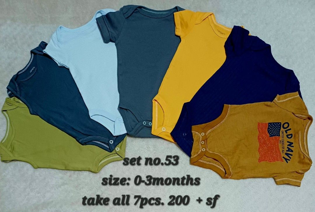PRELOVED BABY ONESIES (boy) (Category: Babies & Kids Fashion) located in Manila. Submitted by amitz (Listing ID 1466162188, Image 2). Description: READ FIRST... LOC.: Commonwealth, Quezon City -Stated as preloved/ukay please do manage your expectations -Bawal po sa sobrang maselan, preloved/ukay po ito. - First to pay gets the item.No reservation para iwas joy reserver. -MOP: GCash/Palawan - Shipping via J&T or Lalamove - NO Shoppee checkout/NO C
