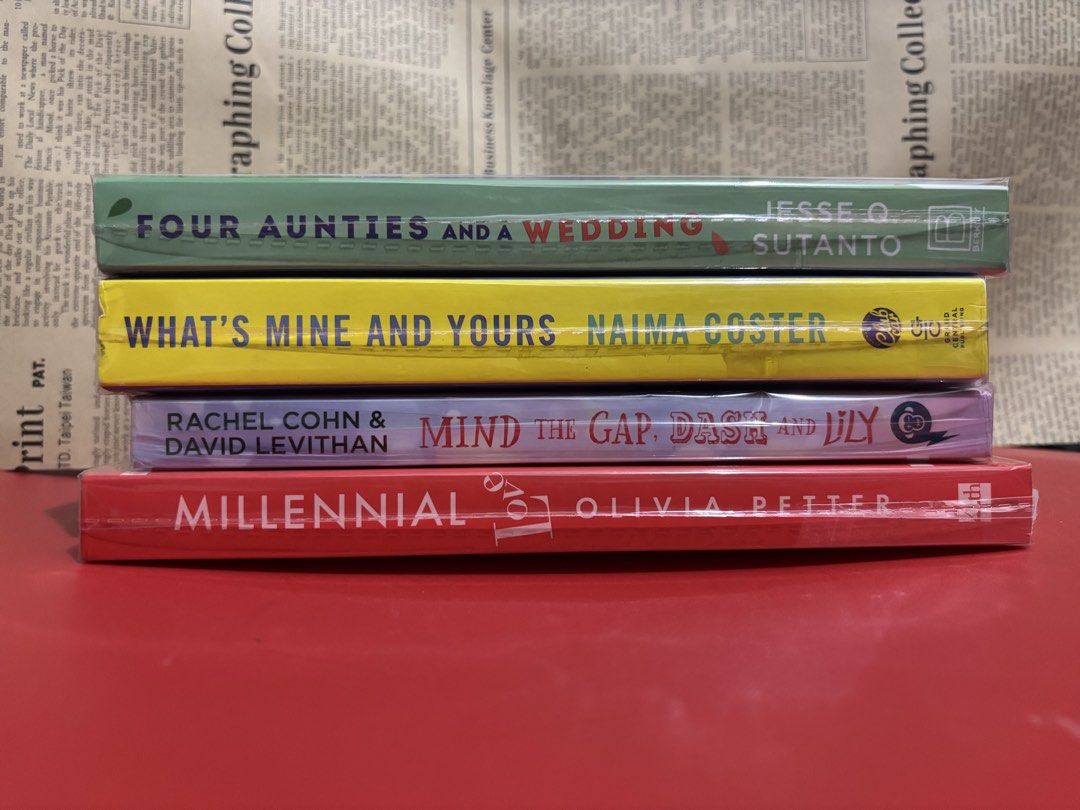 Preloved Books 2 (Category: Storybooks) located in Quezon City. Submitted by kizumei (Listing ID 1466309737, Image 1). Description: Four Aunties and a Wedding - Php120 What's Mine and Yours - Php120 Mind the Gap Dash and Lily - Php120 Millennial Love - Php120.