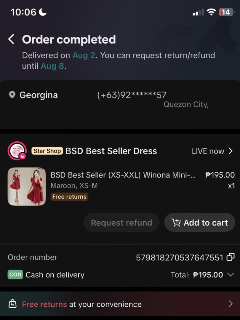 (Pre-Loved) Maroon Mini Dress (Category: Dresses) located in Quezon City. Submitted by ilyoongiii (Listing ID 1466301450, Image 2). Description: - Size: XS - M - pay as you order (listed price + delivery fee) - rfs: didn’t fit me .