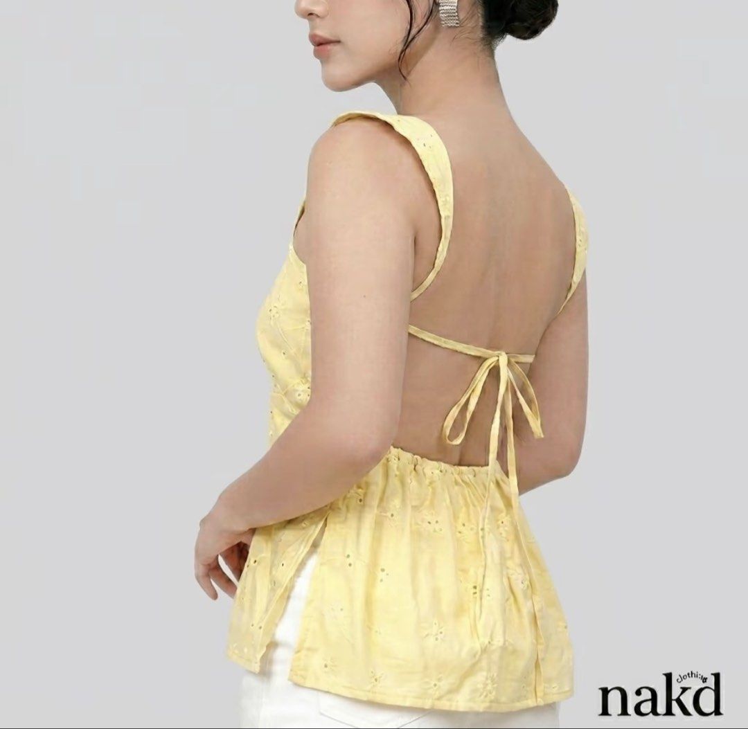 PRELOVED NAKD Yellow Open Back Tank Top (Category: Sleeveless) located in Cabuyao City. Submitted by koholu (Listing ID 1466301065, Image 2). Description: 👗 PRELOVED CLOTHES FOR SALE! 🛍️✨ Decluttering my closet and letting go of some clothes that no longer fit me. Most pieces were only worn once or twiceand are still in great condition! 🤍 📍 Location: Cabuyao, Laguna 💸 MOP: GCash 📦 Shipping: Shipping fee will be shouldered by the buyer 🚚 Co