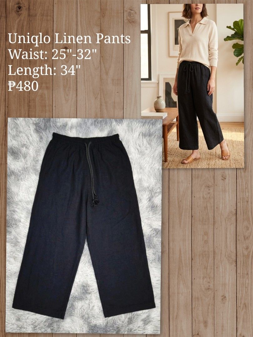 Preloved Uniqlo Linen Pants (Category: Other Bottoms) located in General Trias. Submitted by relove_closet8 (Listing ID 1466163790, Image 1). Description: • Washed and never used. • Lightweight linen ❤️. • Garterized waist. • Buyer handles shipping fee and book J&T or Lalamove only. • Payment first via bank transfer or e-wallet • No cancellation/return/refund of orders. 📍Lancaster, General Trias (Weekdays) 📍Las Piñas (Saturday & Sunday).