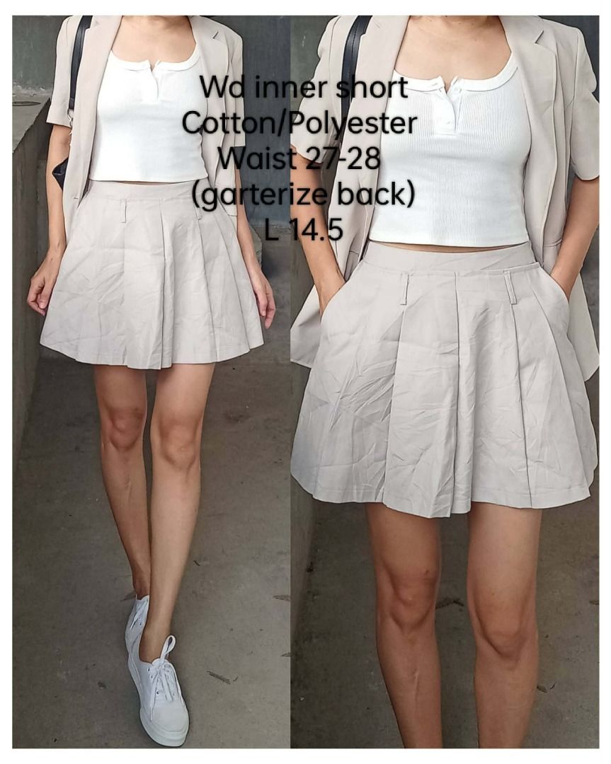 Premium light gray pleated mini skirt (Category: Skirts) located in Davao. Submitted by irisrazona16792 (Listing ID 1466173790, Image 1). Description: Wd inner short Cotton/Polyester Waist 27-28 (garterize back) L 14.5 mall quality.