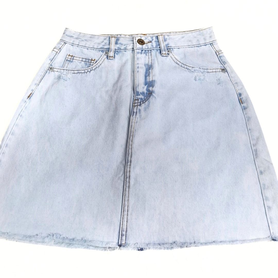 PULL & BEAR DENIM skirt (Category: Skirts) located in Baguio. Submitted by a.ugustt (Listing ID 1466251672, Image 1). Description: 26-27 | L: 16" hard denim | light blue not stretchable | high-waisted.
