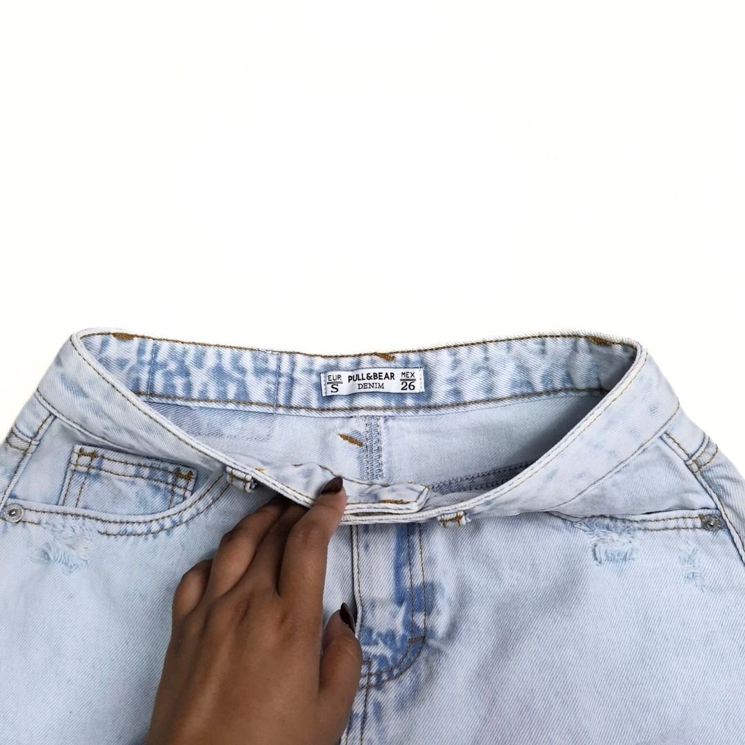 PULL & BEAR DENIM skirt (Category: Skirts) located in Baguio. Submitted by a.ugustt (Listing ID 1466251672, Image 2). Description: 26-27 | L: 16" hard denim | light blue not stretchable | high-waisted.