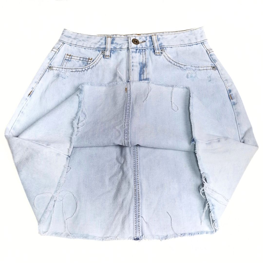 PULL & BEAR DENIM skirt (Category: Skirts) located in Baguio. Submitted by a.ugustt (Listing ID 1466251672, Image 3). Description: 26-27 | L: 16" hard denim | light blue not stretchable | high-waisted.