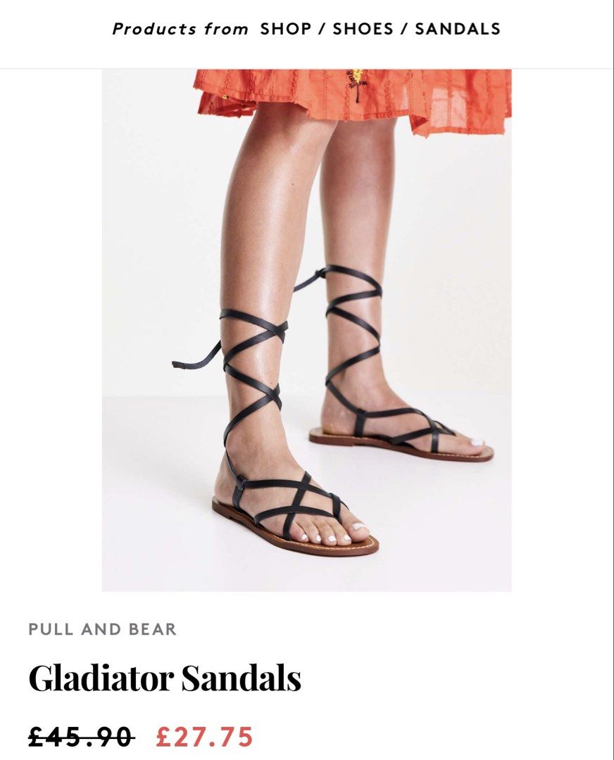 Pull&Bear Air Collection gladiator style flat sandals (Category: Flats & Sandals) located in Taguig. Submitted by annebydesign (Listing ID 1466204731, Image 1). Description: Hi all. Selling this Pull&Bear Air Collection gladiator style flat sandals for ₱500. Bought this for ₱1499 •Like new. Bought in SM Megamall •Size US8. True to size- •Leatherette gladiator straps •No dent s tapakan front & back Loc: Taguig BGC Mop: GCash/ Bank transfer/ COD Mo