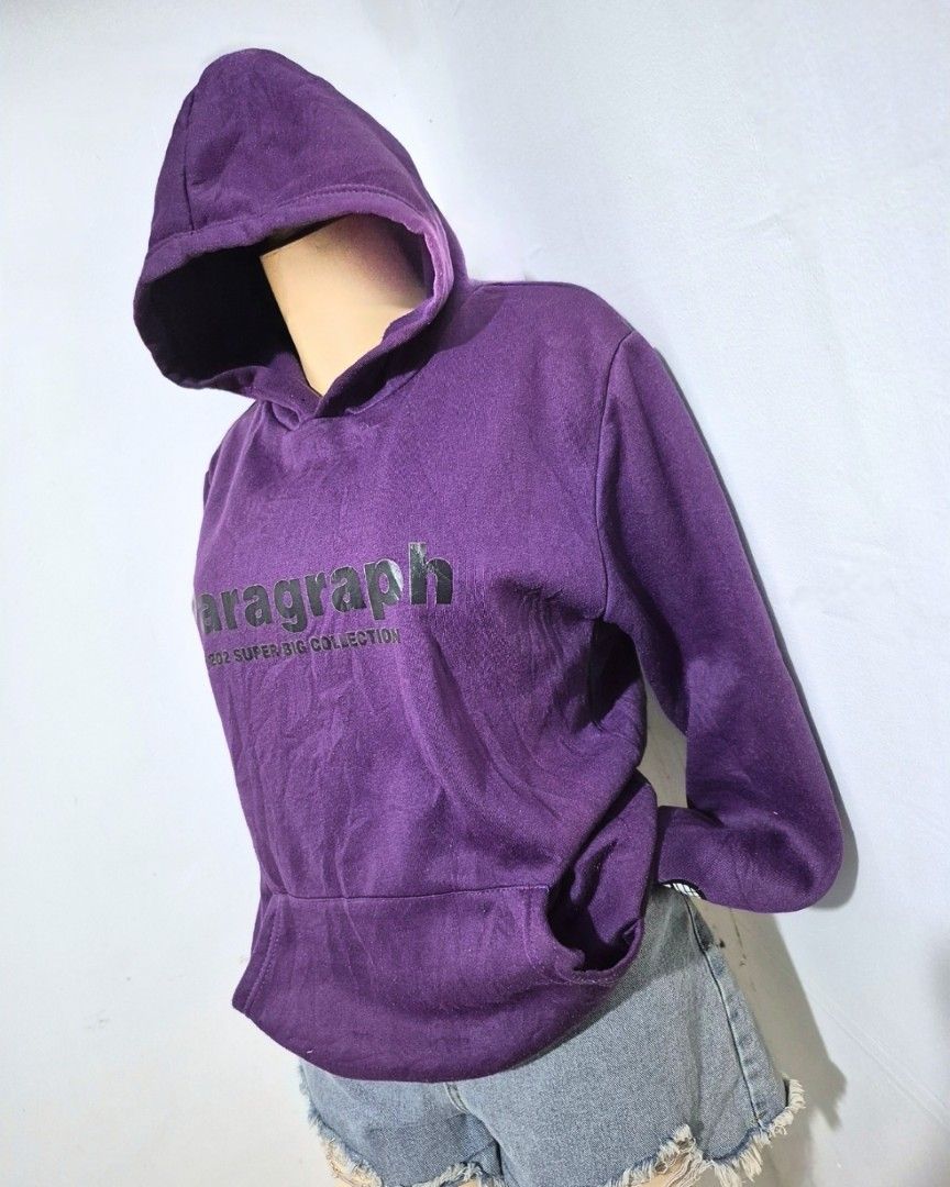Purple Paragraph Graphic Hoodie (Category: Hoodies) located in Cabanatuan. Submitted by _erboutique (Listing ID 1466268319, Image 2). Description: -Deep purple hoodie with bold Paragraph print -Soft cozy fabric -Relaxed fit perfect for M to L -Bust 42 shoulder 20 length 24 inches -Cool casual streetwear vibe -Great condition, ready to wear.