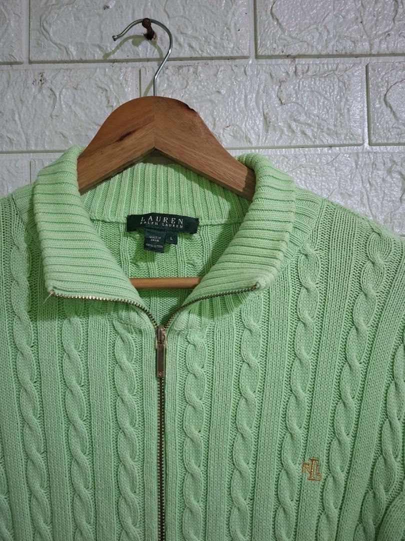 Ralph Lauren Knitted Zip Up Jacket (Category: Coats, Jackets and Outerwear) located in Bulacan. Submitted by bleue.finds (Listing ID 1466299718, Image 2). Description: Ralph Lauren Knitted Zip Up Jacket 21 - width ( stretchable ) 26.5 - length ( stretchable ) no issue as new good condition .