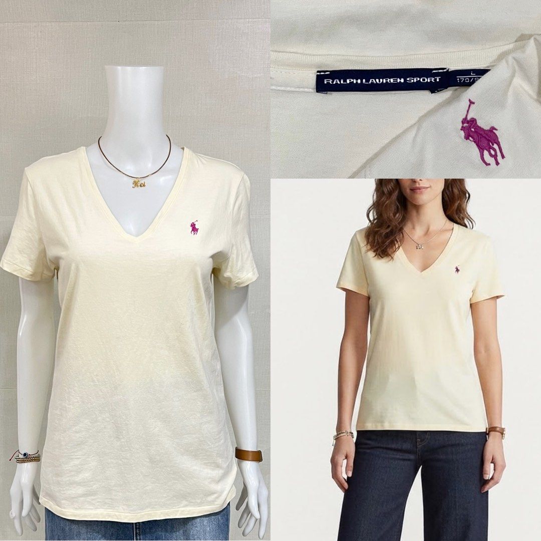 Ralph Lauren V Neck Pale Yellow Tee (Category: Shirts) located in Cebu City. Submitted by kei.flmn (Listing ID 1466157190, Image 1). Description: 📌PLEASE READ BEFORE MAKING AN OFFER Excellent Condition (No issues) Size:Fits Medium (M) - [x] Flat Lay Measurements (in inches): - [x] Bust: 38” - [x] Length Reference: Mannequin Height : 5’4” (First-come, first-served basis) Due to an increased number of joy reservers and fake buyers, offers will onl