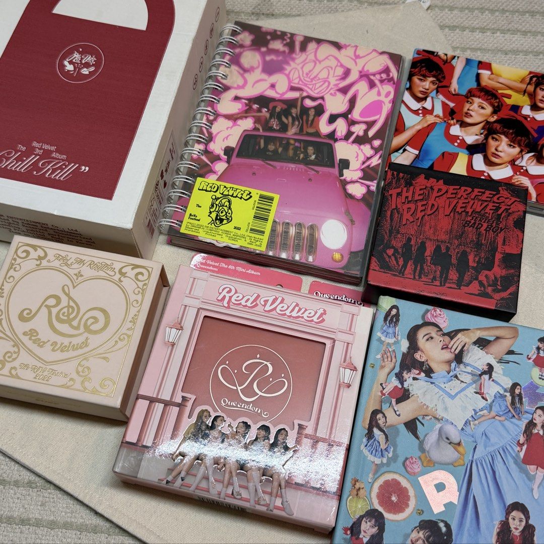 Red Velvet Album Bundle (Category: CDs & DVDs) located in Mandaluyong City. Submitted by knb.ph (Listing ID 1466290430, Image 1). Description: Albums: Chill Kill, Queendom, Birthday, Dumb Dumb, Bad Boy, Feel My Rhythm, Rookie Complete and unused photo cards, posters, photo book, stickers, etc. All bought in Seoul Korea .