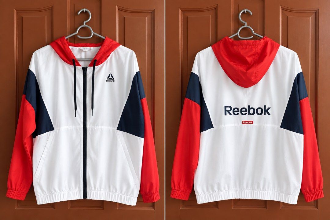 Reebok Windbreaker (Category: Coats, Jackets and Outerwear) located in Manila. Submitted by qamilluxe (Listing ID 1466248671, Image 1). Description: Large mens Like new Panalo to ang ganda! .