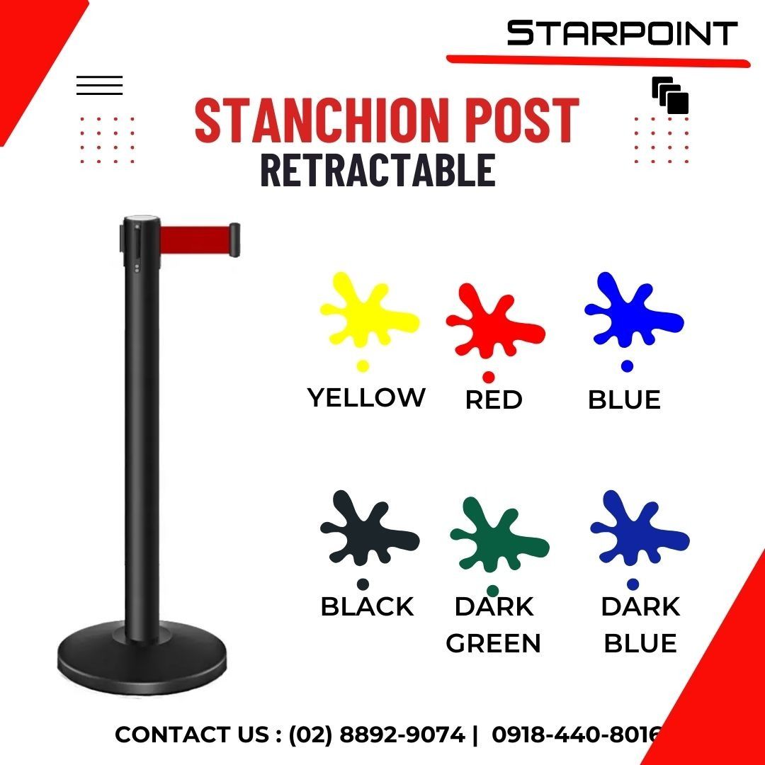 Retractable Stanchion Post Queue Barrier (Category: Outdoor Furniture) located in Caloocan City. Submitted by jcs_ra_892 (Listing ID 1466160261, Image 3). Description: Starpoint retractable stanchion post for crowd control and queues. Cement filled HDPE base keeps it steady and sturdy. Retractable belt available in yellow, red, blue, black, dark green, and dark blue. Black metal pole finish. Useful for events, retail stores, banks, and ticketing 
