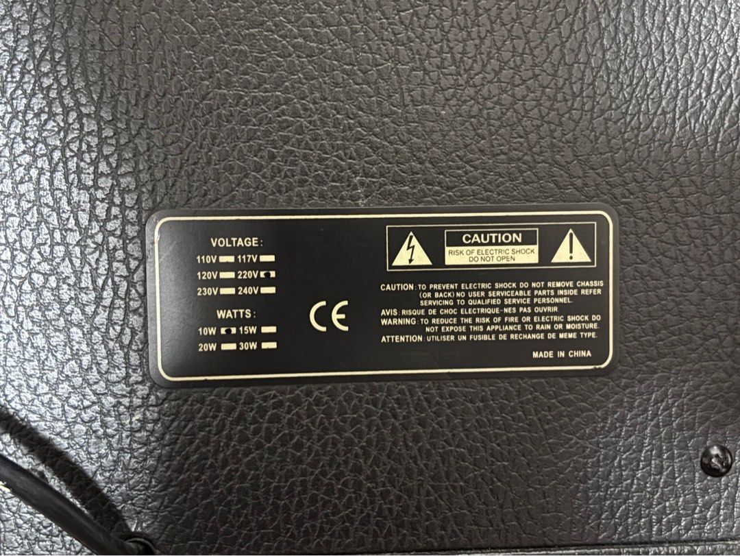 RJ G-10 Guitar Amplifier 10W (Category: Musical Instruments) located in Manila. Submitted by silentdeer.537e56 (Listing ID 1466260209, Image 2). Description: Loc: Sampaloc, Manila Delivery or meet up only - Brand: RJ (Model: G-10) - Power Output: 10W - Controls: Volume, Master, Overdrive, Treble, and Bass EQ knobs - Inputs/Outputs: Input jack and Headphone output.