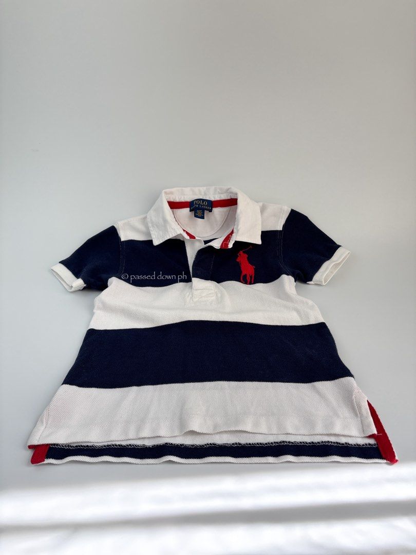 RL (ralph lauren) poloshirt (Category: Babies & Kids Fashion) located in Aloran. Submitted by passeddownph (Listing ID 1466190301, Image 1). Description: Ralph Lauren Classic Striped Polo Shirt with signature red Big Pony 🏷️ ₱ 320 Size: 3T L: 43cm | C: 31cm Condition: Excellent Grading: 10/10.