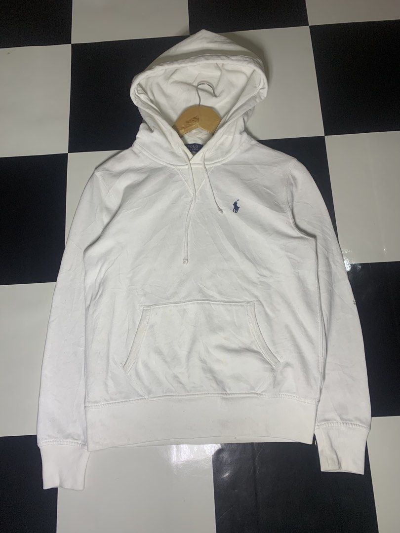 RL WHITE HOODIE (Category: Hoodies) located in Manila. Submitted by wild.just_trift (Listing ID 1466159195, Image 2). Description: RL WHITE POLO HOODIE - as new - color rate 9.5/10 - issue smalls stains (washable) - size S ₱949+sf.
