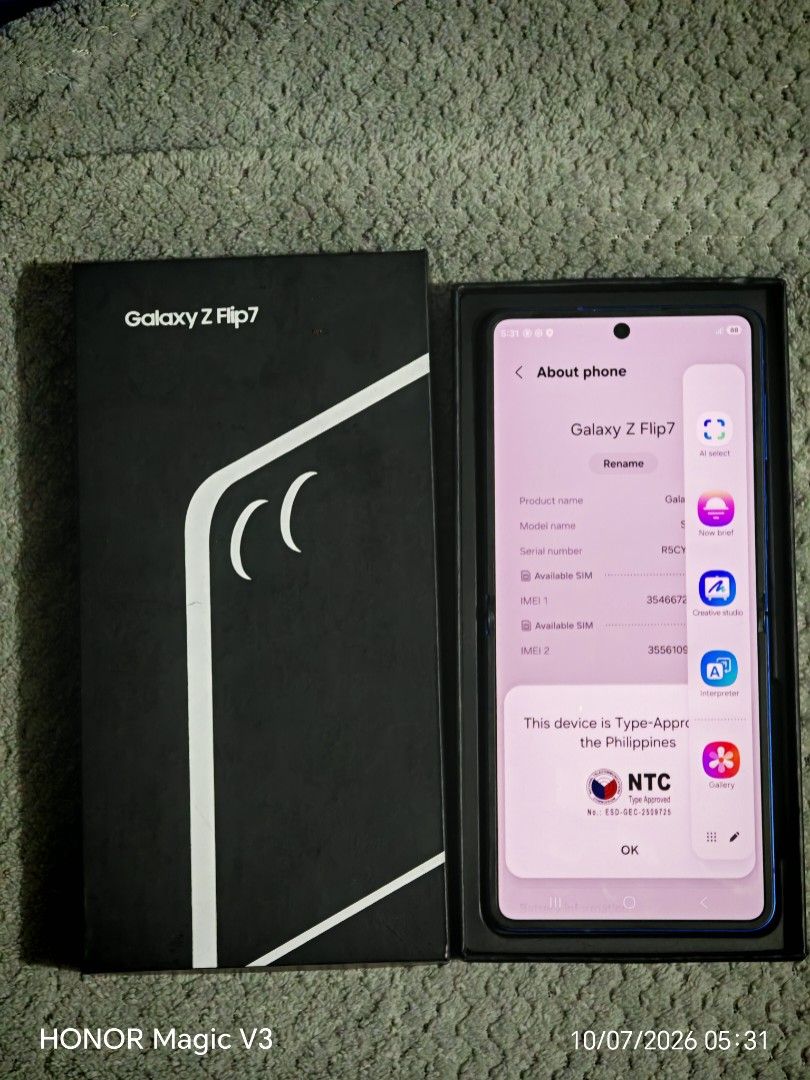 RUSH SAMSUNG Z FLIP 7 NTC 256GB (Category: Samsung) located in Manila. Submitted by thegreatfones (Listing ID 1459146173, Image 3). Description: SALE/SWAP SAMSUNG FLIP7 256GB NTC MAKINIS NO DENT MAY ISANG SCRACTH LIKOD SUPER LIIT BRIGHT PIXEL MATAGAL NA HINDI NALAKI YAN GOOD BOTH AMOLED SCREENS OK HINGES/ NO LINE OK LAHAT PERFORMANCE VERY GOOD UNIT BOX.CABLE FREE SAMSUNG CHARGER 23K sa iba 30k pa yan.