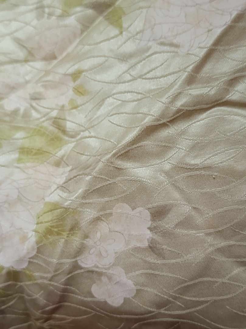 Sage Green Floral Patterned Kimono Robe (Category: Dresses) located in Makati City. Submitted by nyxhemera26 (Listing ID 1466291184, Image 3). Description: Sage Green Floral Patterned Kimono Robe - Style: Traditional open-front kimono with flowing wide sleeves - Details: Contrast light green and white inner lining - Material: Smooth, silky fabric texture - Versatility: Great layering piece for casual outfits or loungewear - Condition: Excellent -
