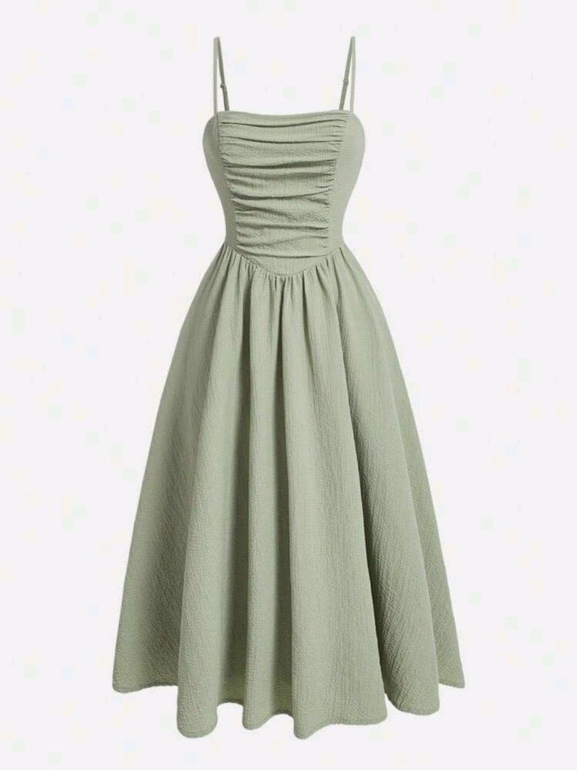 Sage green long dress (Category: Dresses) located in Los Banos. Submitted by trishami (Listing ID 1466159481, Image 1). Description: Color: Sage Green Material: Woven Fabric Composition: 97% Polvester, 3% Elastane Details: Backless, Ruched, Zipper Body: Unlined Neckline: Spaghetti Strap Pattern Type: Plain Style: Casual Type: Cami Waist Line: High Waist Occasion: Formal & Evening Hem Shaped: Flared Lined For Added Warmth: No Sleeve Length: Sleeve