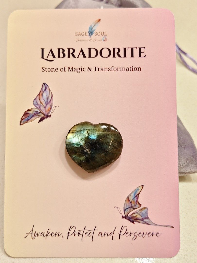 Labradorite Heart Stone (B) (Category: Precious Stones) located in Manila. Submitted by sagesoulscribblesstones (Listing ID 1466179030, Image 3). Description: ✨ Awaken Your Magic: Natural Labradorite Pocket Hearts ✨ Bring home the Stone of Magic & Transformation! Each of these gorgeous Labradorite hearts flashes with mesmerizing chatoyant colors and comes beautifully mounted on custom backing cards ("Awaken, Protect and Persevere"), making them c