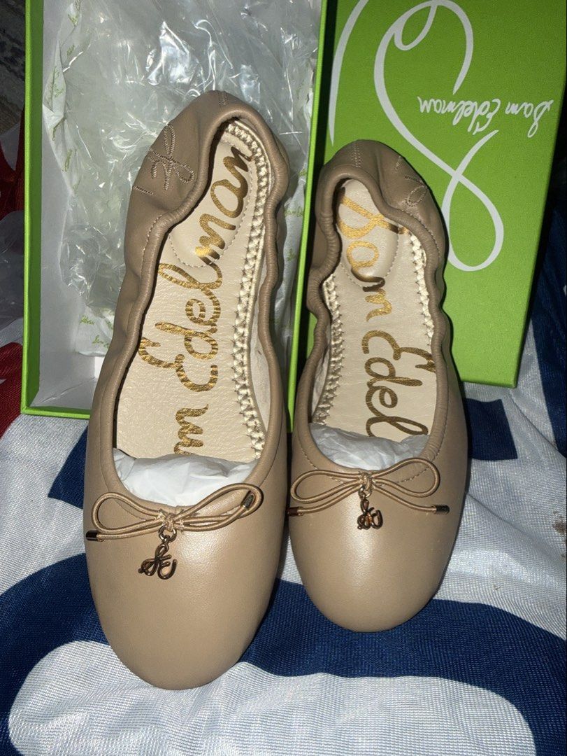 Sam Edelman Ballet Flats - Beige Leather (Category: Community) located in Angeles City. Submitted by migs_font29 (Listing ID 1462433570, Image 1). Description: - Brand: Sam Edelman - Style: Ballet Flats - Material: Beige Leather - Features: Cute bow detail with a small charm on the front - Insole: Printed with brand name - Condition: Brand new - Packaging: Comes with original box - Availability: Multiple sizes available.