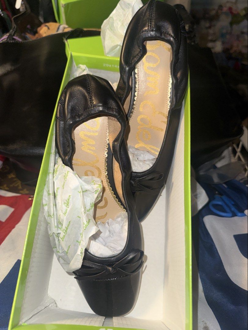 Sam Edelman Black Leather Ballet Flats with Bow (Category: Foot Care) located in Angeles City. Submitted by migs_font29 (Listing ID 1462433547, Image 1). Description: - Brand: Sam Edelman - Style: Ballet Flats - Material: Black Leather - Features: Patent toe cap, cute bow detail - Insole: Sam Edelman logo - Includes: Original box - Availability: Multiple sizes.