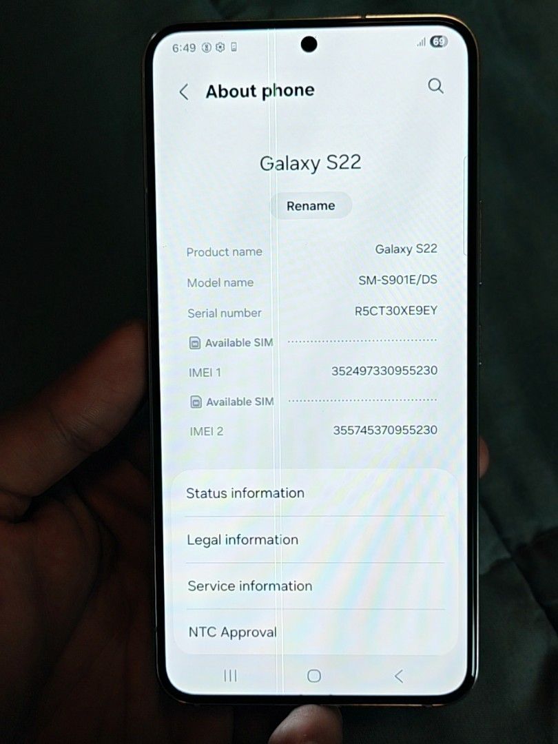 Samsung s22 5g (Category: Samsung) located in Manila. Submitted by allanabe (Listing ID 1466158511, Image 2). Description: 6390 Original samsung s22 5g 256gb rom 8gbram 6.1 dynamic amoled 2x display Snapdragon 8 Gen 1/exynos 2200 5g connection Super linaw cam Minor issue line as normal skit samsung All working or di nkakaafect s perf.