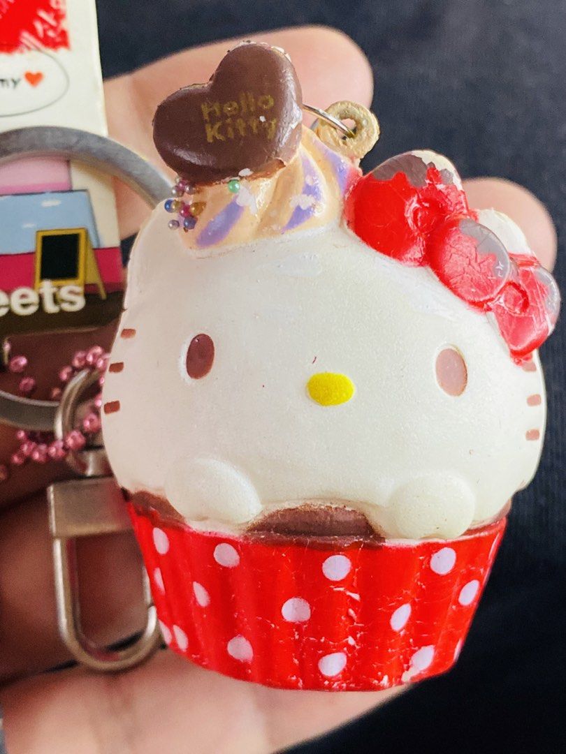 Sanrio Hello kitty Cupcake Squishy keychain (Category: Character Goods) located in Manila. Submitted by kawaii_omocha_est2020 (Listing ID 1466246937, Image 2). Description: Sold as is - with paint chips. Please check all photos..
