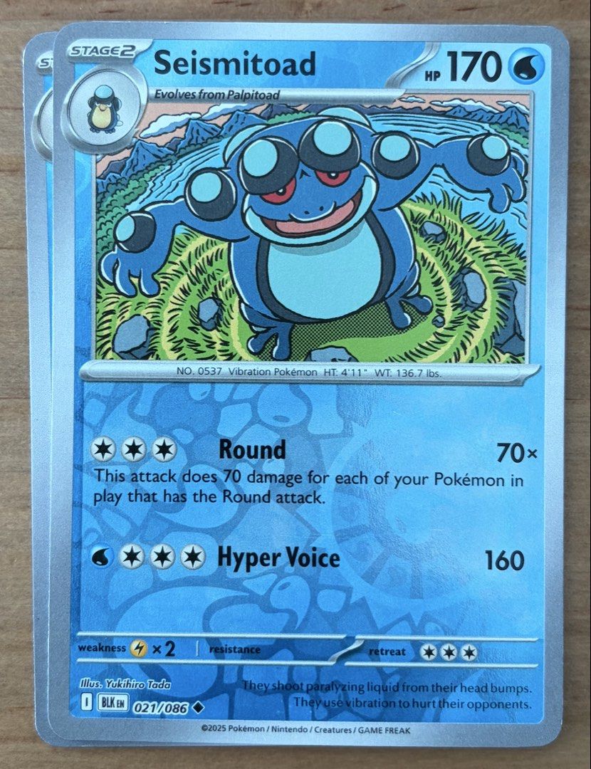 Seismitoad [Rev Holo] | Pokemon Cards ~ Black Bolt (Category: Raw Singles) located in Makati City. Submitted by cardlab (Listing ID 1466157241, Image 1). Description: Items are 💯 authentic/original/legit. About The Card: •Language: EN • Number: 021/086 • Uncommon • Reverse Holofoil FOR: • Cards ₱99 and below with Card Sleeves • Cards ₱100 and up with Card Sleeves and Used Toploader • ₱10 for Bnew Tops Packaging (If Shipping): ✔️ Plastic cover ✔️
