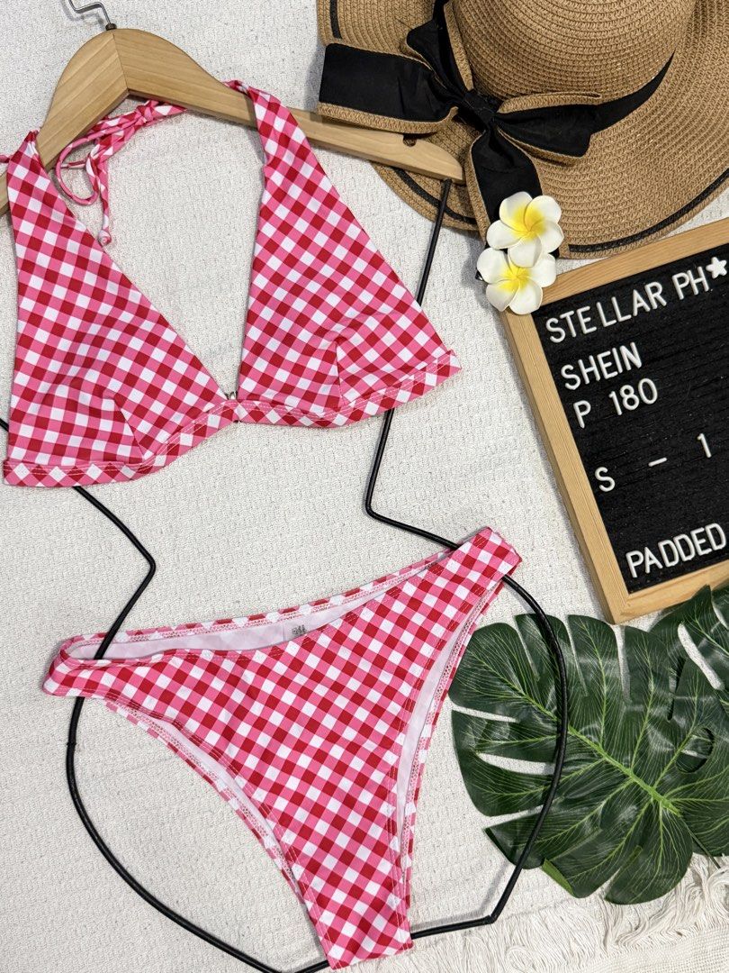 SHEIN Red Gingham Halter Bikini (Category: Bikinis & Swimsuits) located in Manila. Submitted by camillestc (Listing ID 1466216726, Image 1). Description: Can fit S-M.