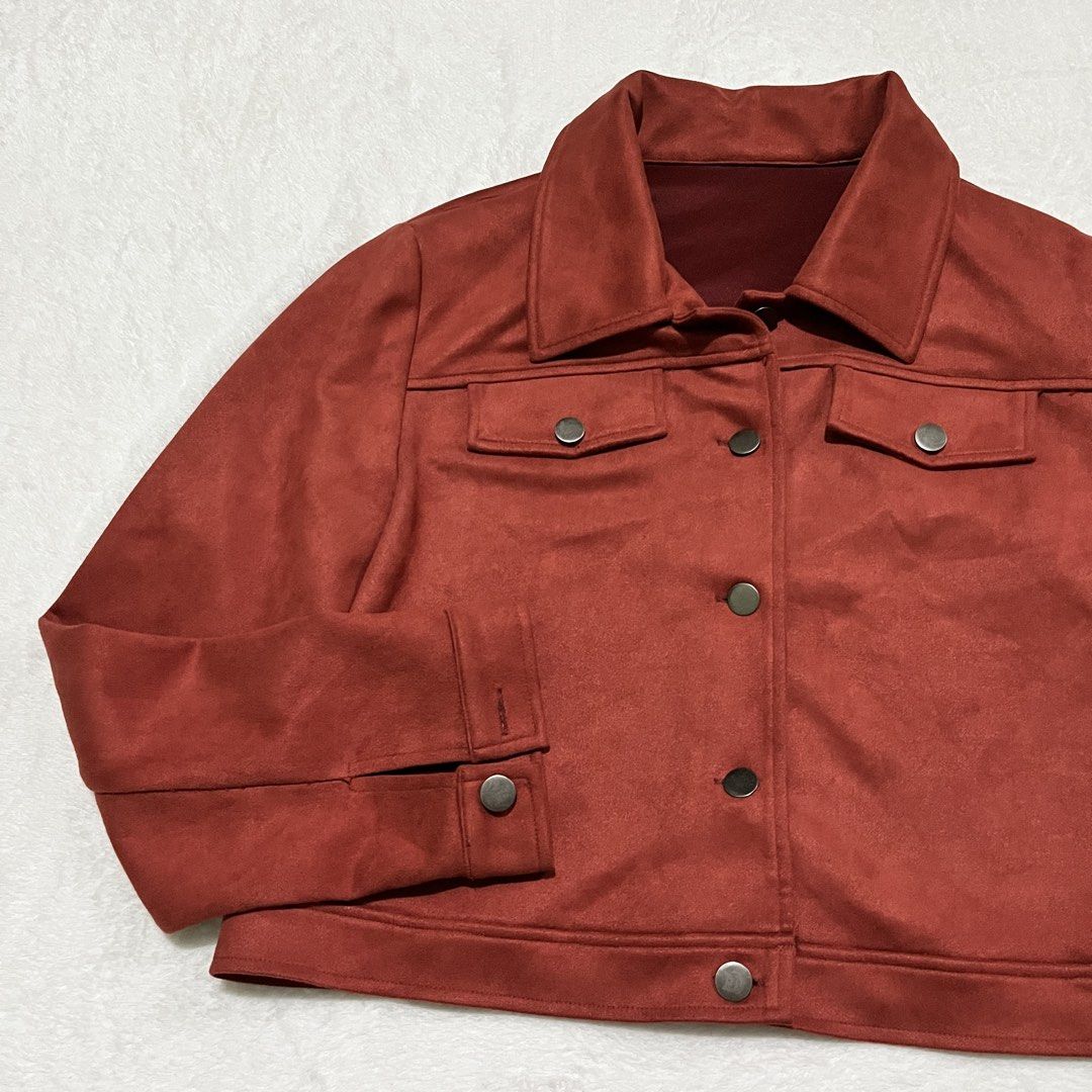 SHEIN Red Suede Jacket Size S (Category: Coats, Jackets and Outerwear) located in Binan City. Submitted by veniceao (Listing ID 1466333078, Image 2). Description: PLEASE READ ❤️ Loc: Manila/Laguna (open for checkout for cheaper sf—starts at ₱20) For sure buyer: 1. Make an offer. 2. Send your details for confirmation 3. Pay until 3pm the next day I confirm the order. Details: - Fits size small-med - Brand: SHEIN - Size: Small (S) - Color: Red (wit
