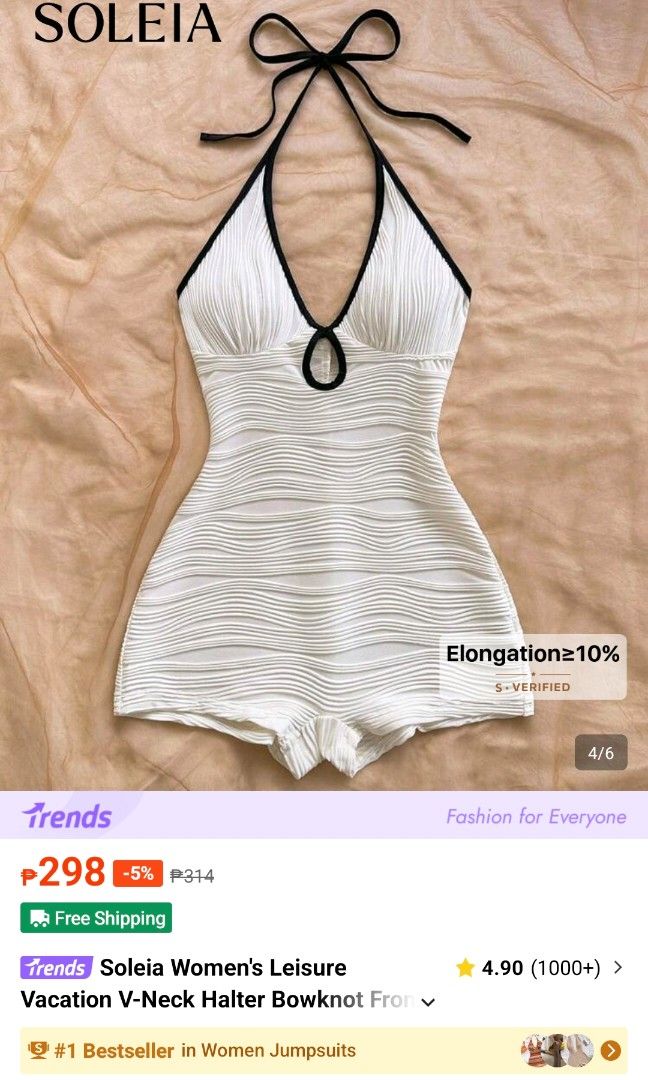 SHEIN V-neck Halter Swimsuit (Category: Bikinis & Swimsuits) located in Silay City. Submitted by rje16 (Listing ID 1466186579, Image 3). Description: 🖤 Shein V-Neck Halter Swimsuit 📏 Size: Medium 🎨 Color: Cream/Black ✨ Condition: New — Never been used 💰 Price: ₱250 📍 Location: Silay City, Negros Occidental 📌 RFS: Wrong size PM if interested! 💌.