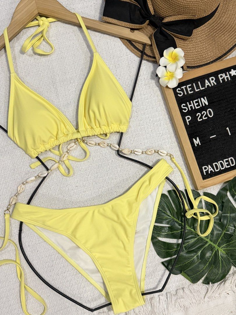 SHEIN Yellow Bikini with Shells (Category: Bikinis & Swimsuits) located in Manila. Submitted by camillestc (Listing ID 1466216424, Image 1). Description: Can fit M-L.